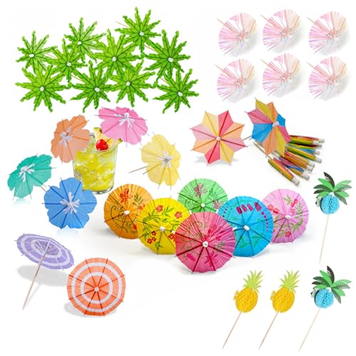 heavenlife 80 Piezas Decoración de Cócteles, Papel 3D Sombrillas de Cóctel, Reutilizables Cócteles Palillos Accesorios, Paraguas de Cóctel de Colores para Bebidas Tarta Fruta
