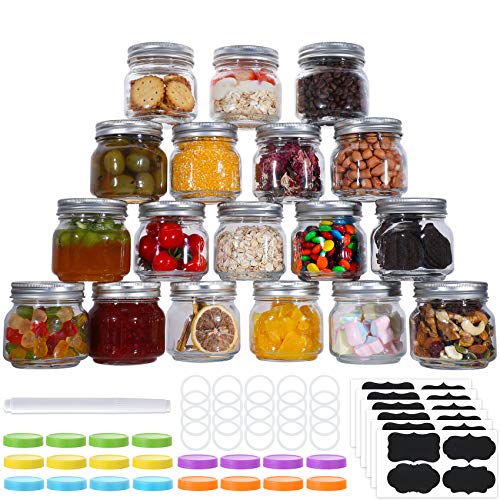 20 Pcs Mason Jars 8 Oz Regular Mouth Glass Canning Jars With Silver Metal Airtight Lids And Bands Colored Lids Chalkboard Labels And Marker For Preserving Jam Jelly Honey Favors Decorating