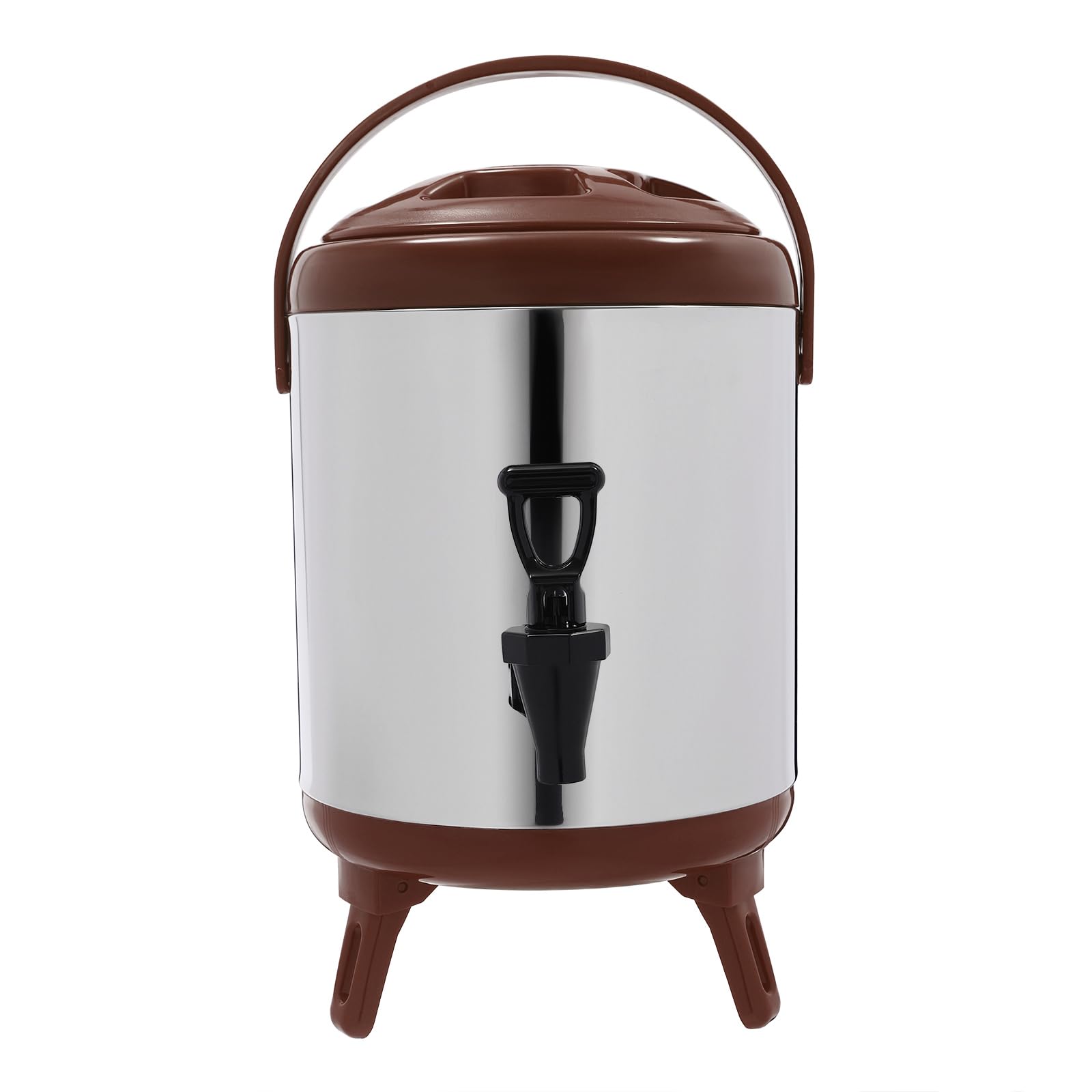 Hot Water Dispenser, 6L Thermal Bucket, Stainless Steel Insulated Beverage Dispenser, Coffee Urn Kettle Boiler Warmer for Outdoor Picnics, Travels, Cafes, Buffets (Brown+Silver)