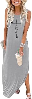 Women's Faith Tank Sides Slit Loose Sundress Jesus Cross Christian Long Maxi Dresses with Pockets - Buy now