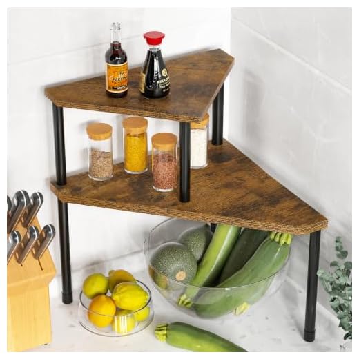 Weenson Kitchen Countertop Organizer Corner Shelf - Kitchen Spice Rack Organization 2 Tier Free-Standing Counter Storage Space Saving Rack for Kitchen, Bathroom, Living Room (Rust Brown)