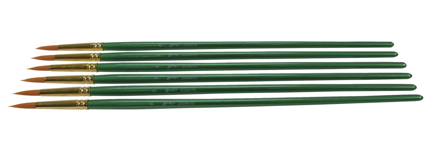 Sax Optimum Golden Synthetic Taklon Long Handle Paint Brushes, Round, Size 8, Pack of 6