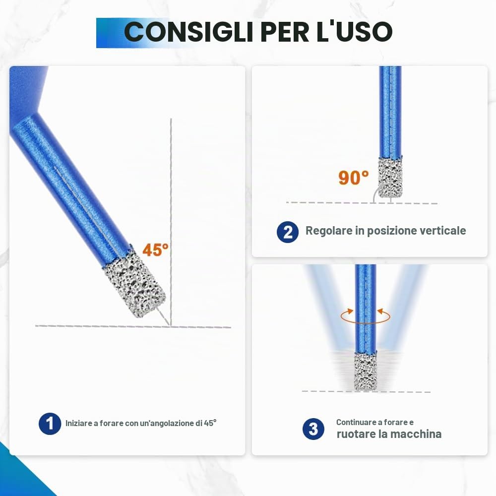 Punte Diamantate frese diamantate - 6/8/10/20/35/50/68mm tazze per piastrelle, 10mm Fresa,50mm Punte Smusso per Porcellana Piastrelle Ceramica Marmo Granito