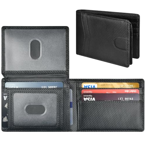 Slim Rfid Leather Wallet for Men: Stocking Stuffers Birthday Gifts for Men Him Boyfriend Husband Grandpa Minimalist Travel Wallet Gifts Ideas for Christmas Anniversary Valentines Fathers Day