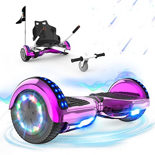 RCB Hoverkart Gyropode Hoverboard Kart pour Enfant et Adulte, Overboard et Kart avec Bluetooth-Musique/LED-Roue Clignotante, Hoverboards Cadeau pour Enfants
