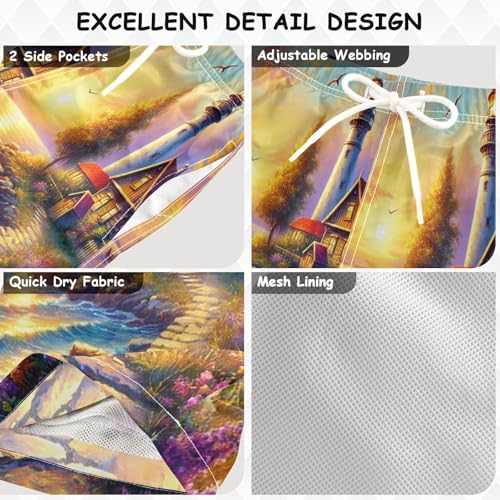 Dusk Lighthouse Sea Boys Swim Trunks Quick Dry Toddler Swimsuit Boy Bathing Suits Swimwear Board Shorts 4T Multi3
