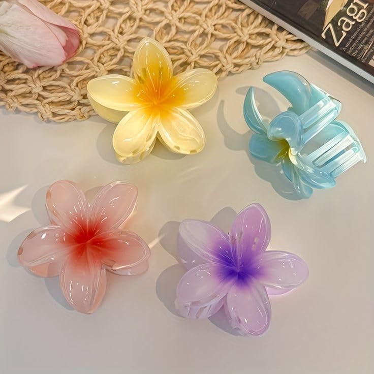 Beautiful Super Bright Multicolor Hair Clips for Women Girls Accessory Strong Non Slip Perfect Hold Thick Hair Long Decorative Floral Cute Set of 3