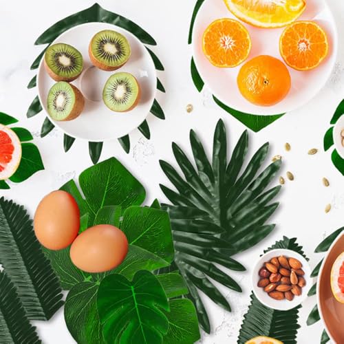 RHQFDM Artificial Palm Leaves 48 Pieces Tropical Leaves Decorations Monstera Leaves Green Palm Leaves for Hawaii Beach Theme Tropical Jungle Party Decorations (6 Sizes) - Image 3