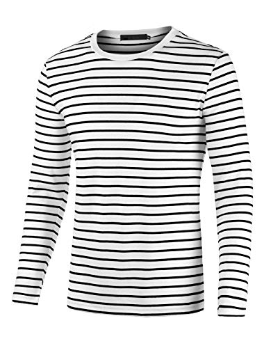 uxcell Men's Striped T Shirt Crew Neck Long Sleeve Casual Cotton Pullover Tee Top