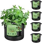 5-Pack 5 Gallon Grow Bags - 5 Gal Fabric Pots Cloth Pots Heavy Duty Nonwoven Plant Bag with Handles for Vegetable Tomato Potato Fruit Flower Garden Planting (Black)