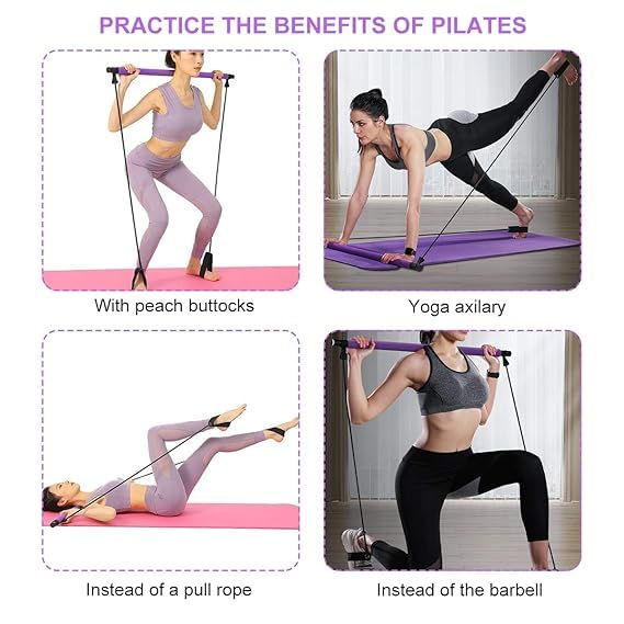 BLUE CRANE Pilates Bar Kit with Resistance Band Portable Exercise Stick with Foot Loop for Yoga Stretch Sculpt, Twisting Sit-Up Bar Resistance Band Home Fitness Gym Bodybuilding Workout for Women Men 3
