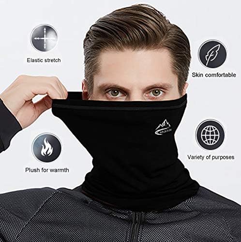 Mutifunctional Face Shield UV Resistance - Elastic Ice Silk Headwear Bandana Scarf Breathable Snood, Cooling Sports Neck Gaiter for Running Hiking Cycling (1(Super Warming-black))