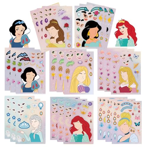 Make a Face Stickers 24PCS Make Your Own Princess Sticker for Adults DIY Sticker Princess Themed Stickers for Party Favors Awards Asverbet DIY Arts and Crafts