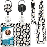 METALPHA Lanyards for ID Badges, Cute Floral Daisy Badge Holder with Retractable Reel Clip, Lanyard with ID Holder, ID Card Holder with Breakaway Lanyard for Women Teachers, Students, Nurses, Doctors