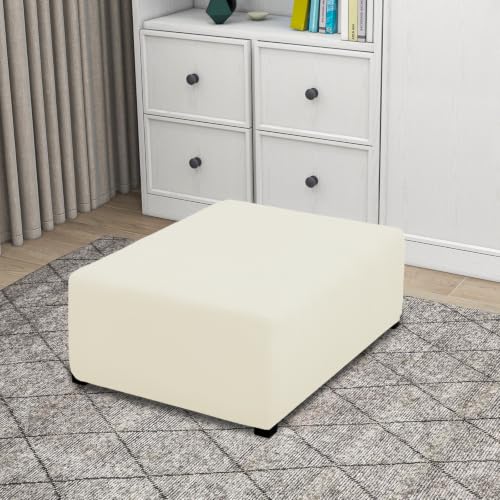 Image of PureFit Super Stretch Form Fit Ottoman Cover Rectangle - Ottoman Slipcovers for Foot Stool Cover & Folding Storage Slipcover for Living Room with Nonslip Elastic Bottom (Medium-L, Ivory)