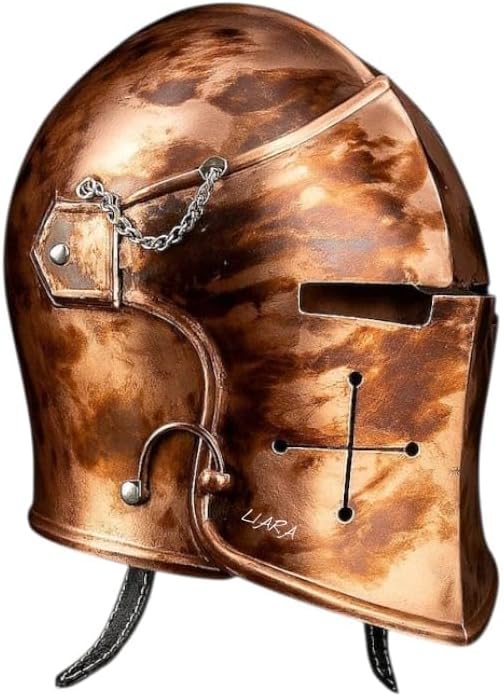 LIARA Medieval Barbuta Helmet, Copper Finish, Knight Armor Helmet with Chain Detail for Cosplay and Reenactment
