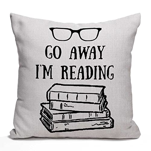 Decorative Throw Pillow Cover Book Lover Reading Books Club Librarian Black Glasses Go Away I'm Reading Cotton Linen Throw Pillow Case Cushion Cover Home Décor Sofa Decorative Pillow 16 X 16 Inch #TOP7