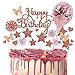Decorazione Torta di Compleanno 22 pezzi Cupcake Deco di Oro rosa Happy Birthday Cake Topper Ragazza Decorazione Ventaglio di Carta Stella Farfalla Palloncino