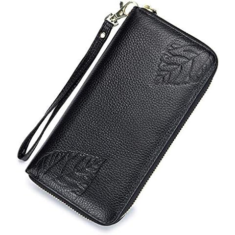 AprinCtempsD RFID Blocking Ladies Long Wallet Genuine Leather Women's Clutch Large Capacity Coin Purse Elegant Credit Card Organizer with Zip (Black) Cover