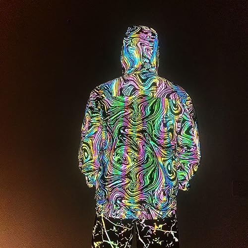 Chaqueta reflectante arcoíris unisex con capucha y cortavientos colorido 3