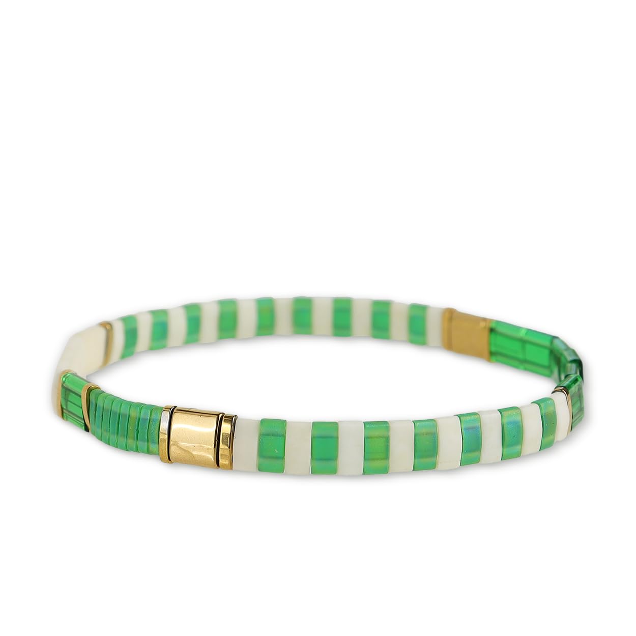 Agriajun Tila Beaded Stretch Strand Bracelets for Women, Cute Boho Stackable Handmade Colorful Mixed Flat Square Beads Elastic Beach Surfer Bracelet Trendy Jewelry Friend Gift