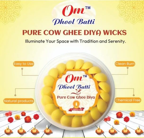 Image of Om Phool Batti Pure Cow Ghee Diya Batti,Readymade Cotton Wicks-300 Pcs.