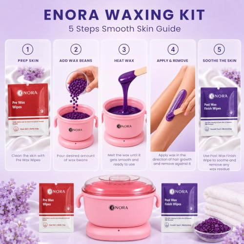 Image of ENORA Premium Waxing Kit for Women - Silicone Wax Warmer for Hair Removal, Eyebrow, Bikini, Legs, Face, Brazilian Wax & More - Machine + 5-Pack Hard Wax Beads (50 g)+ Accessories