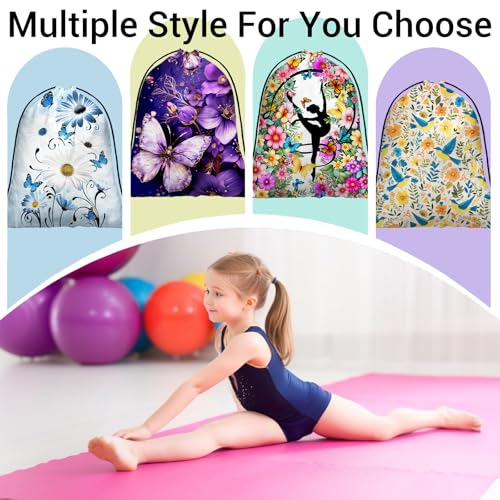 Image of Abstract Flower Butterfly Grip Bags for Gymnasts Purple Adjustable Gymnastics Drawstring Gym Bag