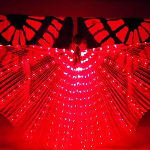 Belly Dance Wings, Kids LED Glow Light Up Isis Wings with Telescopic Flexible Stick for Stage Festival and Party, Red, 57.08 in