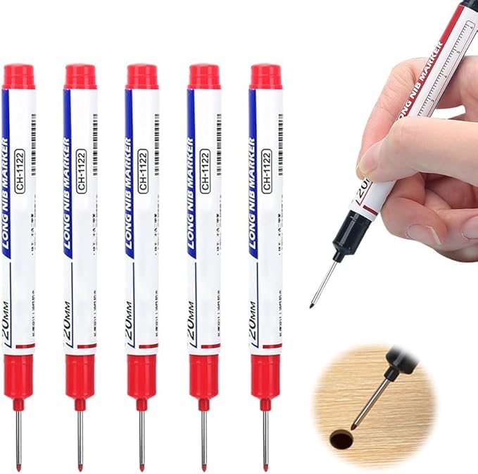5PCS Long Head Deep Hole Markers - 20mm Deep Reach Waterproof Permanent Metal Marking Pens Red