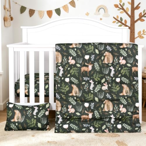 Image of JISEN 3 Piece Crib Bedding Set for Baby Boys Girls Bear Green