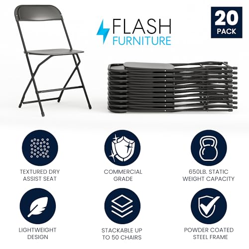 Image of Flash Furniture Hercules Series Plastic Folding Chair - Black - 20 Pack 650LB Weight Capacity Comfortable Event Chair-Lightweight Folding Chair