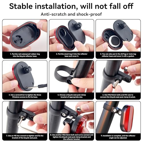 Upgraded Bike Mount for Samsung Smart Tag 2 & Moto Tag & for AirTag Holder Hidden - Waterproof Anti-Theft Bike Reflectors GPS Tracker Case with Screws & Tools, for Mountain Bikes/Scooter/E-Bicycle