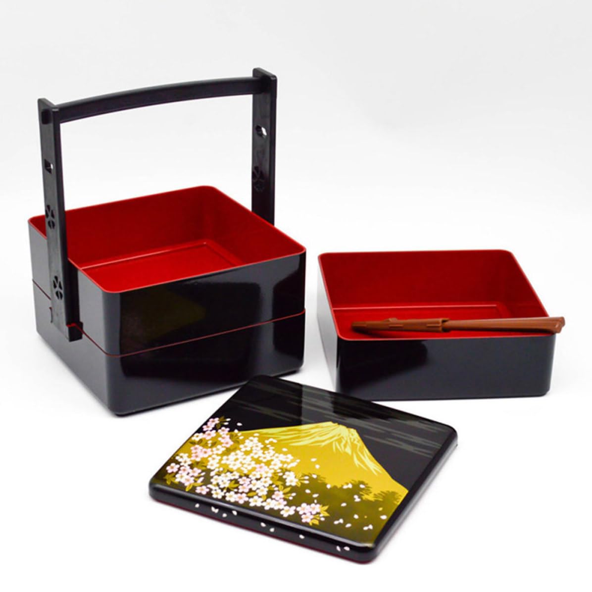 SHINEOFI Boîte à Lunch Japonaise Noire en Abs Réutilisable, Boîte à Bento Scellée à Trois Niveaux, pour Repas en Plein Air et Rangement Alimentaire Pratique