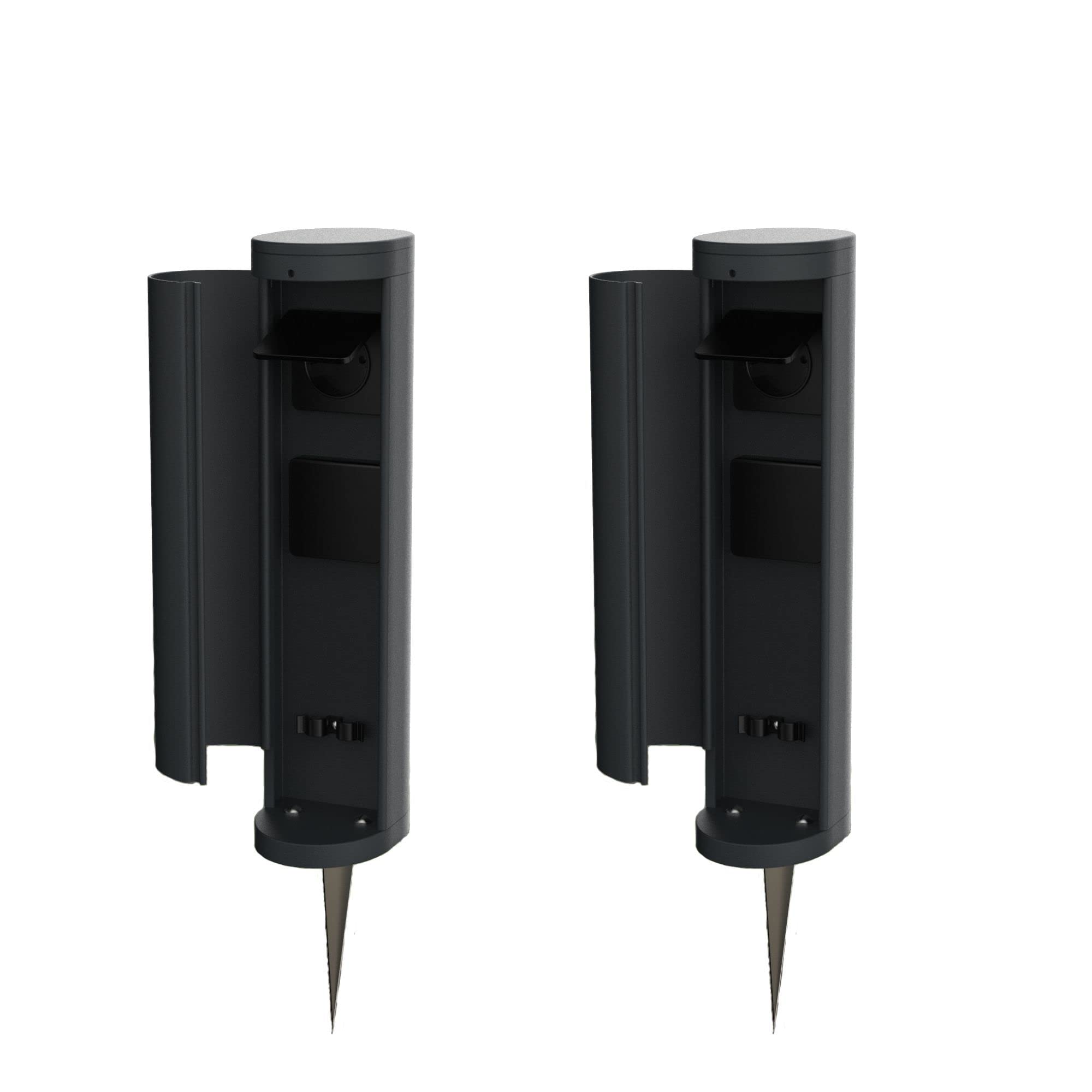 Novatool 2x Steckdosenturm 2-fach außen Anthrazit rund mit Blende IP44 mit Erdspieß Steckdose Aussen Gartensteckdose Outdoor Steckdosesäule Garten Steckdosenturm