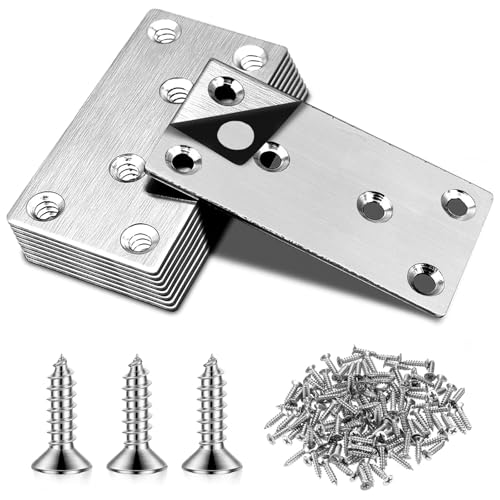 9 Pcs Flat Brackets for Wood 80x40mm Heavy Duty Metal Joining Mending Plates with 54 M4 x 16mm Screws Metal Brackets for Wood Fixing Timber Furniture Fence Repair Connector
