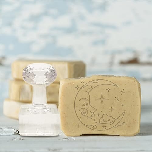 Miniatura 5 de CRASPIRE Sello de jabón hecho a mano, sello de jabón acrílico con diseño de luna y estrella con mango extraíble de 1.57 pulgadas, sellos de jabón en