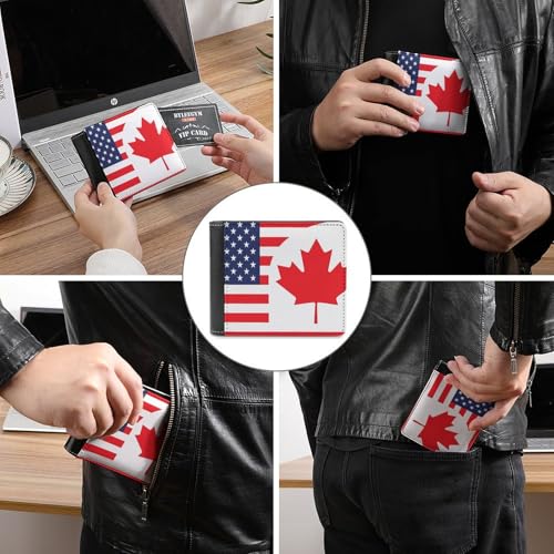 U.S. Flag Canada Flag Mens Bifold Wallet RFID Blocking Minimalist Front Pocket Wallets with Card Slots Stylish Gifts3