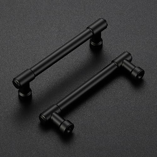 Image of Ravinte 5 Pack 3-3 /4 Inch Hole Center Solid Kitchen Cabinet Handles Matte Black Dresser Pulls Cabinet Drawer Pulls for Kitchen Cupboard Hardware