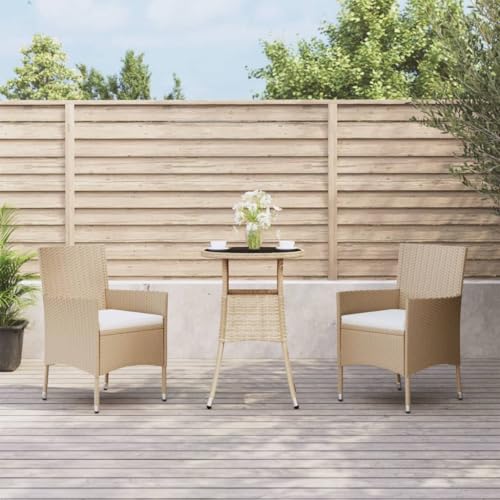 Woonisher 3-TLG. Garten-Bistro-Set mit Kissen Beige Poly Rattan Rattan...