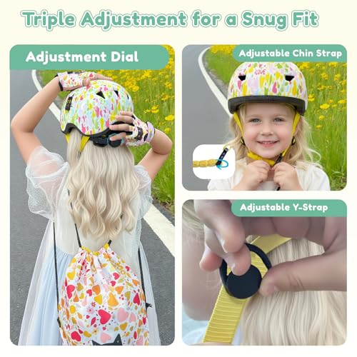 Image of Toddler Bike Helmet with Gloves and Backpack Set, 3 Sizes for Baby Infant to Kids Ages 1-3 3-5 5-8+, Adjustable Boys Girls Bike Helmet for Bicycle /Scooter /Skateboard /Roller Skate