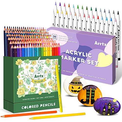 Bundle of Arrtx Professional 126 Colors Colored Pencils with Arrtx 30 Colors Acrylic Paint Pens for Rock Painting, Extra Brush Tip, Water Based Paint Markers for Stone, Glass, Easter Egg, Wood image 10