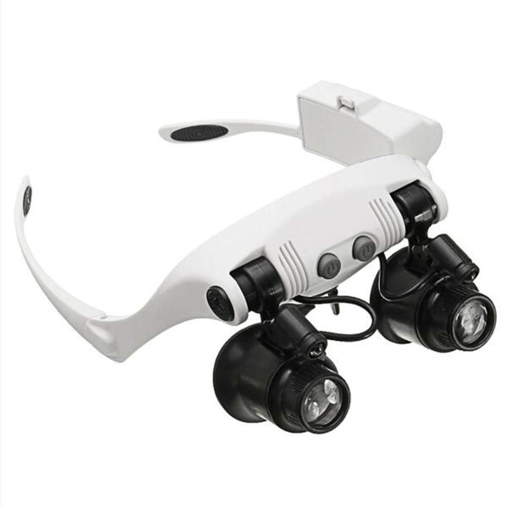 asdchZen Magnifier 4 Lens 10X 15X 20X 25X Bracket Headband Magnifier Loupe Glasses With 2 Led Lights Eye Magnification Goggles Magnifying Tool A