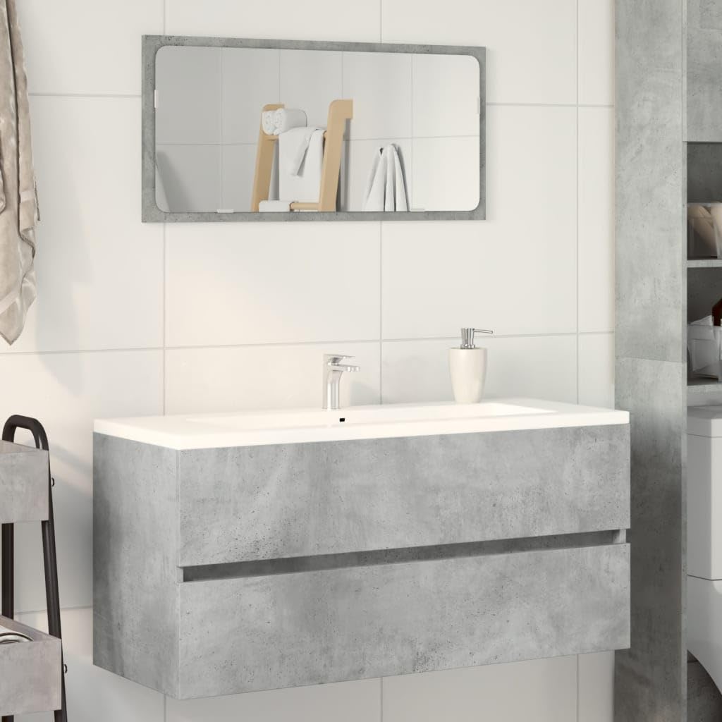 Mobile sottolavabo grigio cemento in legno 100 x 38,5 x 45 cm con spazio portaoggetti sospeso, set di mobili da bagno, impermeabile, salvaspazio, per piccoli bagni