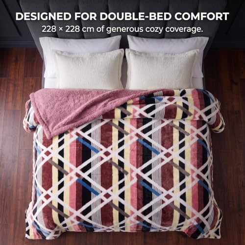 Image of BSB HOME Premium Flannel Fleece Blanket with Sherpa Reverse, 280 GSM Soft Plush Reversible Floral Blanket, Warm Cozy Winter Blanket for Bed, Sofa & Couch, 90 x 100 Inches (228 x 254 cm) - Blue & Red