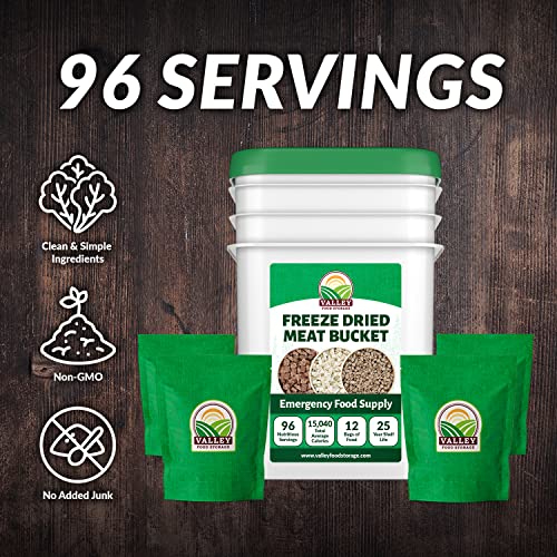 92 Serving Freeze Dried Meat Bucket | Premium Emergency Food Supply Contains 1,352g Protein | Survival Food 25 Year Shelf Life | Camping Food, Backpacking Meals, Prepper Supplies | Valley Food Storage - Thumbnail 3