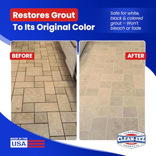 Clean-eez Grout-eez Tile Cleaner with Handheld Brush – 32 oz Heavy-Duty Stain Remover for Ceramic and Porcelain Surfaces – Safe for Colored Grout – Not for Natural Stone – Bathroom & Kitchen Use by Clean-eez Cleaning Products - Image 3