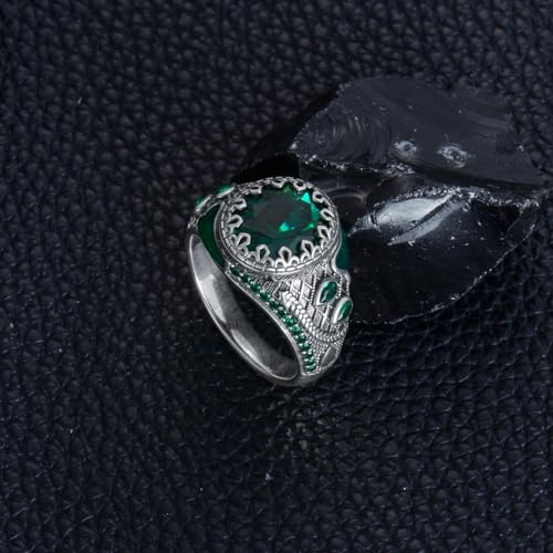 Sterling Silver Round Emerald Gemstone Ring for Men Vintage Retro Jewelry for Men Emerald Ring Gift for Men Boy Dad Him3