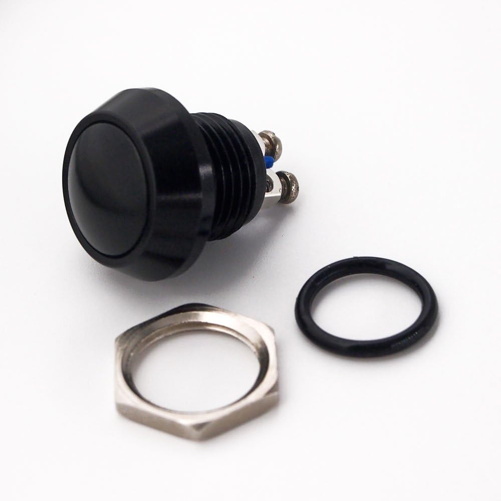 URTONE Momentary Push Button Switch, UR123, 1NO SPST DC/AC 36V 2A Aluminum Alloy Metal Shell Suitable for 12mm 1/2" Mounting Hole - Black