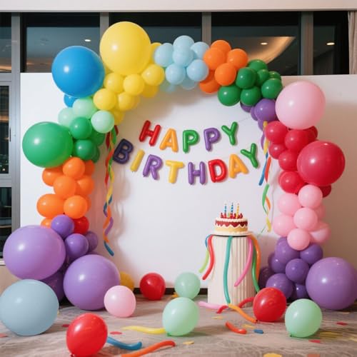 Image of Assorted Rainbow Balloons 10 Pack 36 inch Round Bright Latex Balloons Assorted Colors for Birthday Baby Shower Wedding Party Birthday Decorations Supplies Arch Garland
